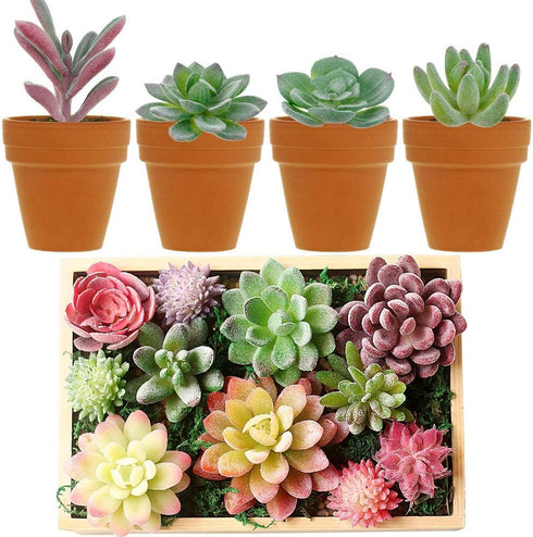 Augshy Artificial Succulents, 16 Pack Fake Succulents Plants Artificial Small Fake Plants Faux Succulents Unpotted for Lotus Landscape Decorative ...