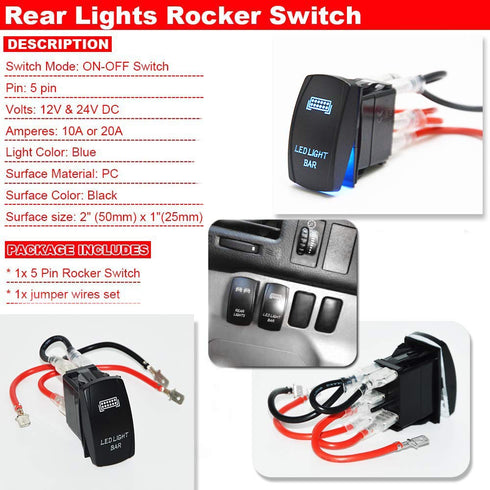 Universal 3pcs Rocker Switch LED Light & Rear light & USB Power Charge Toggle Switch Blue Backlit 20A 12V Compatible with ATV UTV RZR Ranger Maver...