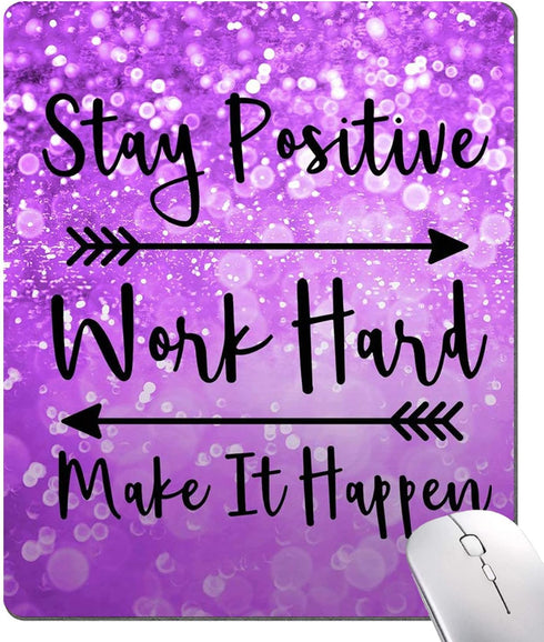 Hokafenle Mouse Pad Inspirational Quote, Purple Motivational Mouse Pad, Stay Positive Work Hard and Make It Happen Square Mouse Mat Non-Slip Rubbe...