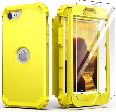 IDweel for iPhone SE 2020 Case with Screen Protector,for iPhone SE 2022 Case, 3 in 1 Shock Absorption Slim Fit Heavy Duty Hard PC Cover Soft Silic...