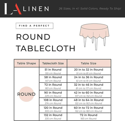 LA Linen Polyester Poplin Washable Round Tablecloth, Stain and Wrinkle Resistant Table Cover 51", Fabric Table Cloth for Dinning, Kitchen, Party, ...