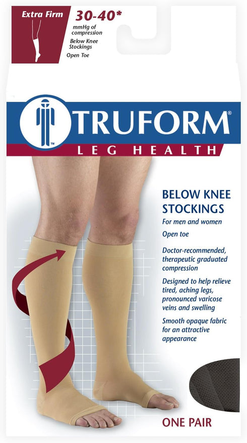 Truform 30-40 mmHg Compression Stockings for Men and Women, Knee High Length, Open Toe, Black, Small...