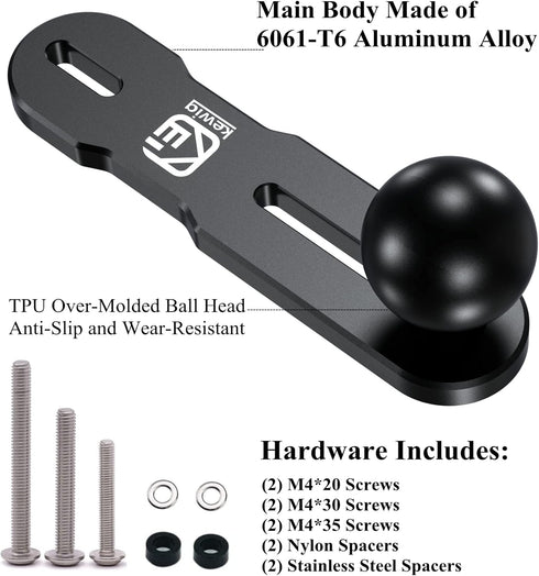 BRCOVAN Aluminum Alloy Mount Base with 1'' TPU Ball for Motorcycle Brake/Clutch Reservoir Cover Compatible with RAM Mounts B Size 1 Inch Ball Doub...