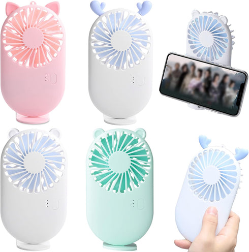 Portable Handheld Fan 4 Pack, Mini Fan with Base as Small Desk Fan, USB Rechargeable Personal Fan Pocket Fan, 3 Speed Battery Operated Eyelash Fan...