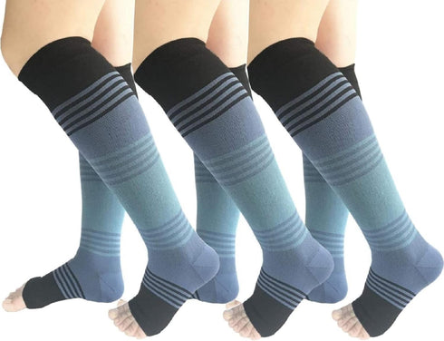 Open Toe Compression Socks 3 Pairs 20-25mmHg Toeless Graduated Compression Socks Sleeve...