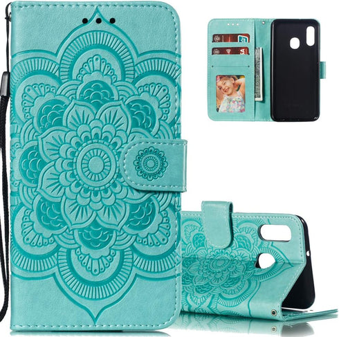 LEECOCO for Samsung A10E Case Mandala Embossing Luxury PU Leather Flip Notebook Wallet Bookstyle Magnetic Stand Card Slot Folio Bumper Protection ...