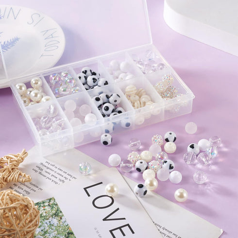 Cheriswelry 160Pcs 11-12mm ABS Imitation Pearl Beads White Round Heart Dot Pattern Transparent Acrylic Beads AB-Color Resin Rhinestone Beads Suppl...