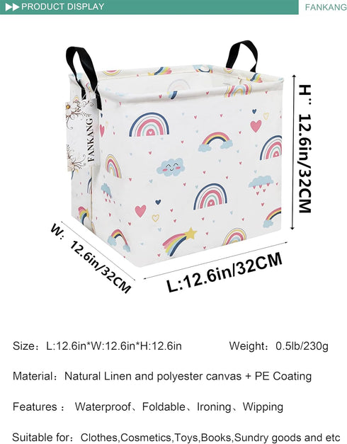 FANKANG Square Nursery Hamper Storage Bins Canvas Laundry Basket Foldable with Waterproof PE Coating Storage Baskets Gift Baskets for Children, Of...