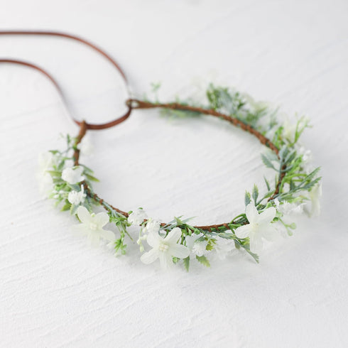 Handmade White Flower Crown Green Leaf Headband Floral Headpiece Fairy Hair Wreath Flower Hair Accessories for Girls Weeding Bride Cosplay Party...