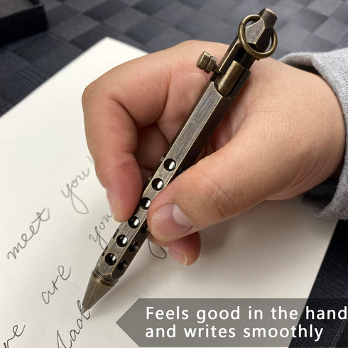 Bolt Action Pen, Solid Brass edc Pen Six-edge Pocket Metal Tactical Pen with Refills and Clip Signature Pen for Business, Christmas, Birthday (Bla...