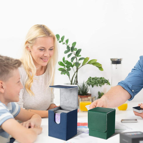 Weewooday 2 Boxes Leather Deck Card Boxes Large Size Fit 100 Plus Sleeved Cards Deck Game Box for Collectible Cards Deck Playing Card Box Compatib...