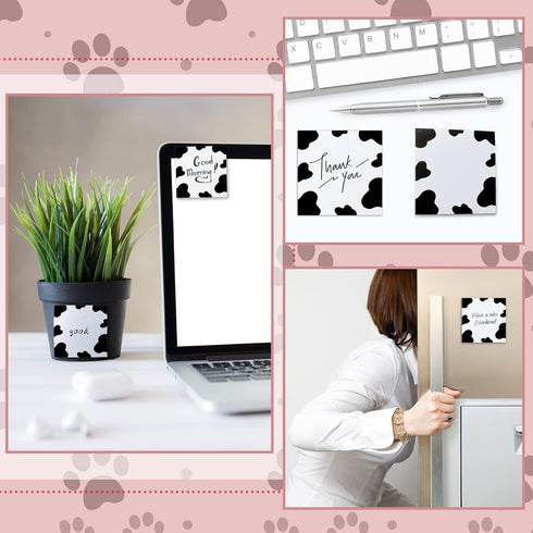 6 Packs Cute Cow Print Notes 3.2 x 3.2 Inches Post Sticky Notes Self Sticky Note Pads Cow Print Self Adhesive Paper Memo Pads for Reminders Studyi...