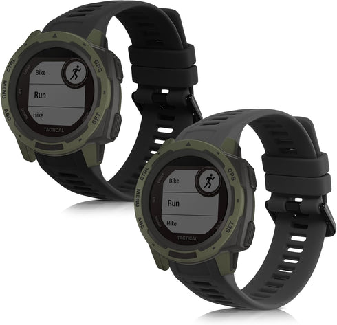 kwmobile Straps Compatible with Garmin Instinct 2 Solar/Instinct 2 Straps - 2x Replacement Silicone Watch Bands - Black/Grey...