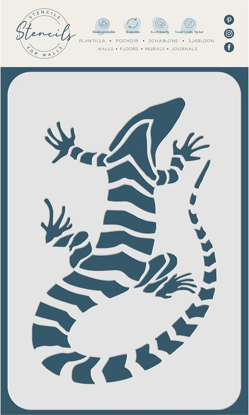 Striped Lizard, 6.5 x 10.5 inch (L) - Banded Gecko Reptile Stencils for Painting Template...