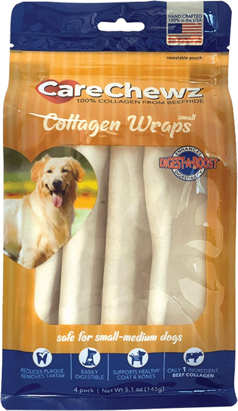 Pet Factory CareChewz Collagen 6-7" Small Wraps Dog Chew Treats - Natural Flavor, 4 Count/1 Pack...