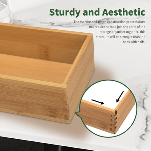 Bamboo Drawer Organizer - Kitchen Drawer Utensil Organizer Office Supplies Desk Organizer Makeup Silverware Tray Flatware Organization 12"*4"*2"...