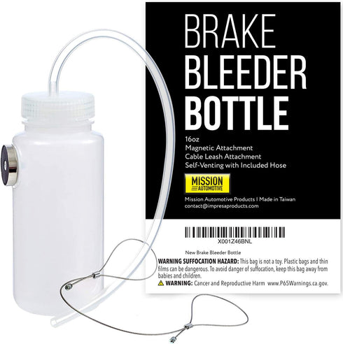 Mission Automotive 16 oz Easy-to-Use One Man Brake Bleeder Kit - Air and Brake Fluid Changer with Magnetic Mount and Lanyard for Car and Motorcycl...
