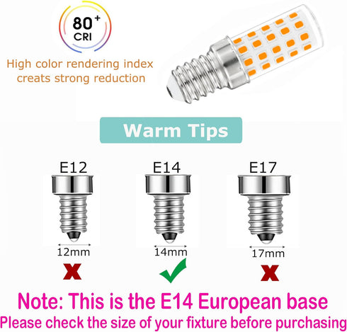 E14 European Base Candelabra Light Bulb,40W Equivalent 6000K Cool White AC 100-265V,E14 LED Bulbs for Chandeliers,Turkish Lamp,Refrigerator Bulb,C...