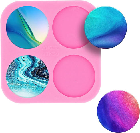 Super Glossy 1.7 inch Silicone Mold for DIY Round Phone Grip Resin Mold, 4-Cavity Circle Phone Socket Molds for Epoxy Resin, Jewelry Making Silico...