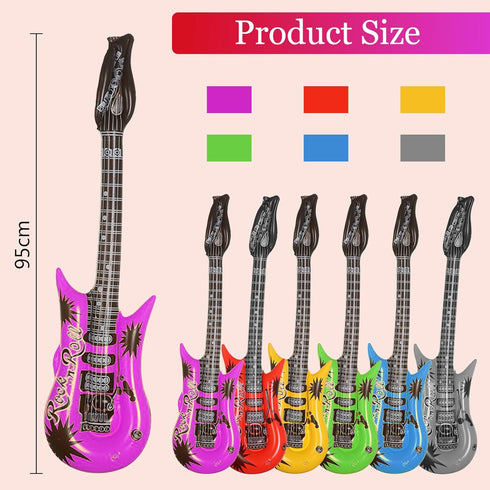 6-pack inflatable guitar balloon, inflatable guitar toddler toys | toy guitar | novelty inflatable rock star guitar | waterproof multi-color party...