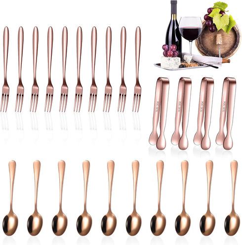 Cunhill 24 Pcs Charcuterie Accessories Mini Cocktail Tongs Small Serving Spoons and Appetizer Forks Stainless Steel Tongs Charcuterie Utensils for...