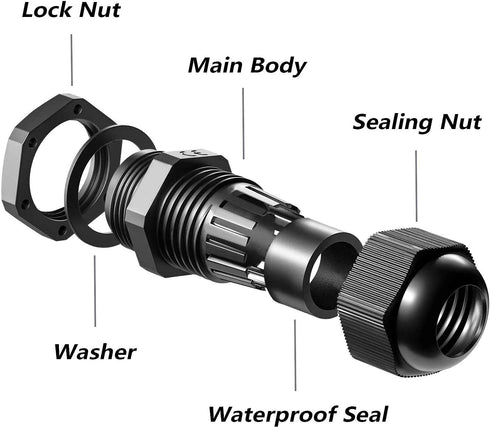 20PCS Nylon Cord Grip Cable Glands Kit,IP68 Waterproof Adjustable 1/2”NPT Strain Relief Cord Connectors Black With Gaskets...