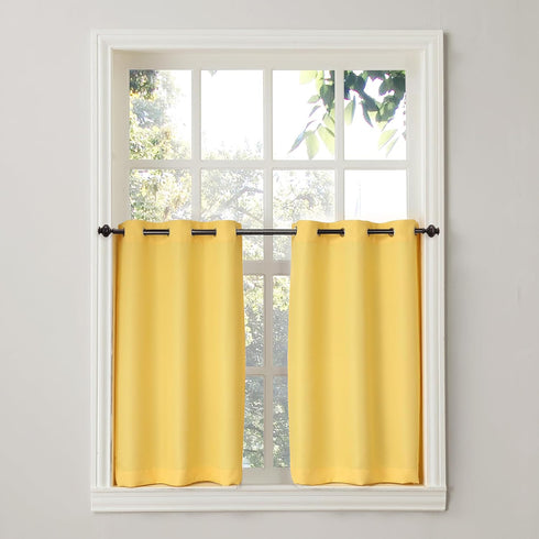 No. 918 Montego Casual Textured Semi-Sheer Grommet Kitchen Curtain Tier Pair, 56" x 24", Yellow...
