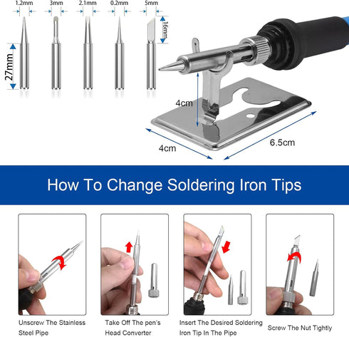 Soldering Iron Kit Soldering Kit With Temperature Adjustable Electric Soldering Gun,60w 110v Soldering Iron With Ceramic Heater,5pcs Different Sol...