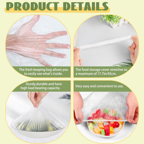 400 Pcs Fresh Keeping Bags,Plastic Food Storage Covers,Elastic Sealing Bowl Lids,Adjustable Wrap Bowl Covers for Family Kitchen Outdoor Picnic...