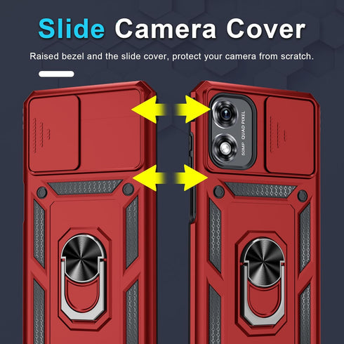 Janmitta Compatible with Moto G Play 2024 Case Built in Slide Camera Lens Cover+Screen Protector+Ring Holder,Heavy Duty Shockproof Full Body Prote...