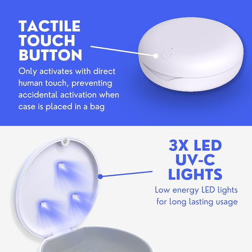 Retainer Case & UV Cleaner - Portable Dental Holder for Invisalign, Mouth Guard, Aligners, Dentures, Night Guard - White & Red...
