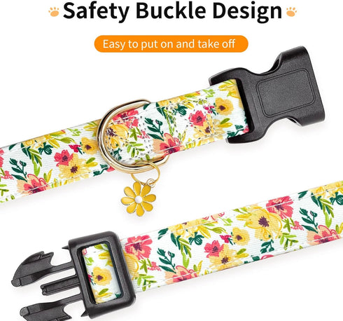 Dog Collar,Personalized Adjustable Cute Puppy Collars for Girl Female Boy Dogs Flower Patterned Design,Soft Pet Collar with Safe Buckle for Small ...