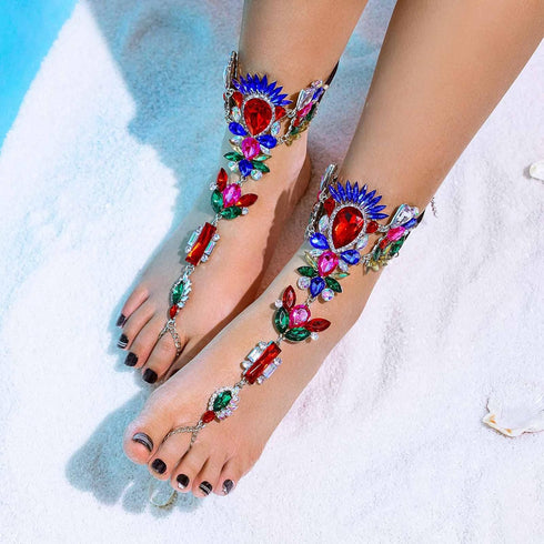 Woeoe Rhinestone Anklet Silver Crystal Barefoot Sandals Foot Chain Pearl Anklets Foot Chain Beach Foot Charm Jewelry for Women and Girls...