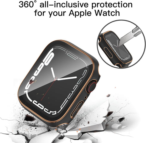 3 Pack Waterproof Case for Apple Watch Series 9 8 7 45mm with Tempered Glass Screen Protector, Hard PC Bumper Protective Face Cover for iWatch 45 ...