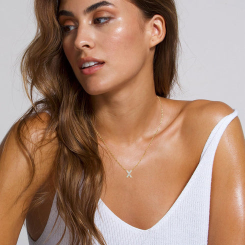 Initial Necklaces for Women Dainty Gold CZ Letter Necklace 14K Gold Plated Trendy Simple Cute Gold Choker Necklace Personalized Name A-Z Capital N...