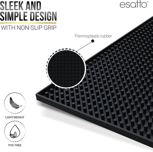 Esatto 12" x 6" Professional Service Mat, Black – Sturdy Thick Durable and Stylish Service Bar Mat for Spills, Coffee, Bars, Restaurants, Counter ...
