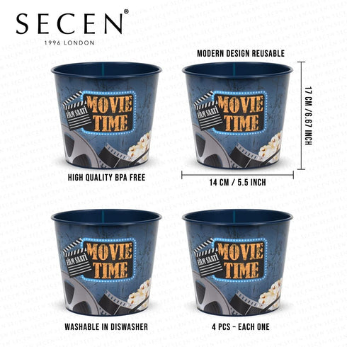 SECEN LONDON Reusable Plastic Popcorn Containers/Popcorn Bowls Set for Movie Theater Night,Washable in The Dishwasher,%100 BPA Free, Plastic Popco...