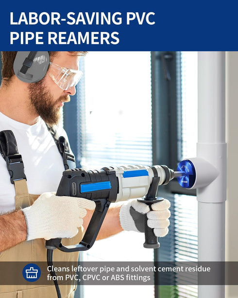 1-1/2'' PVC Pipe Reamer, Plastic Pipe Fitting Reamer, Clean Leftover Pipe & Solvent Cement Residue, Fits into Standard 1/2" Drill, for Use with Sc...