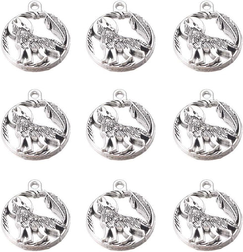 30pcs Antique Silver Animal Wolf Charms Pendants DIY Bracelets Necklace Jewelry Making Craft Wholesale 25mmX21mm (A474)...