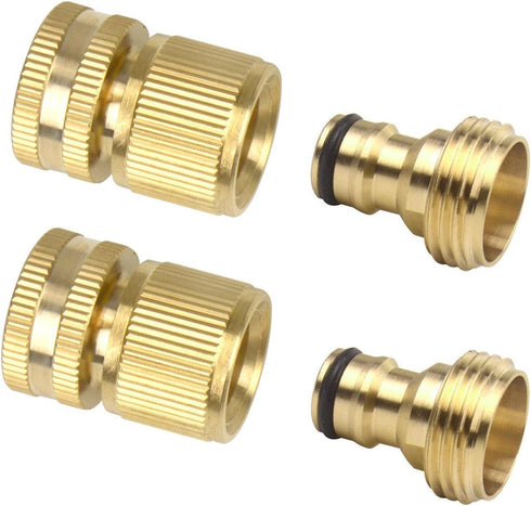 2 Sets (4 PCS) Brass Quick Hose End Connector Garden Hose Nozzle Connect Kit...