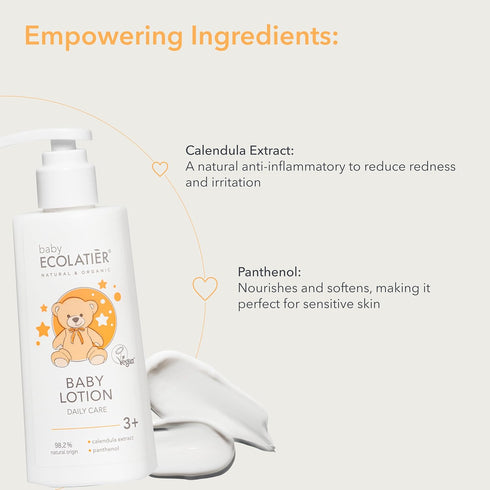 Baby Lotion - 98.2% natural ingredients - for Daily Care, Suitable for 3+, 150ml - Calendula Extract & Panthenol, Vegan baby lotion for newborn - ...
