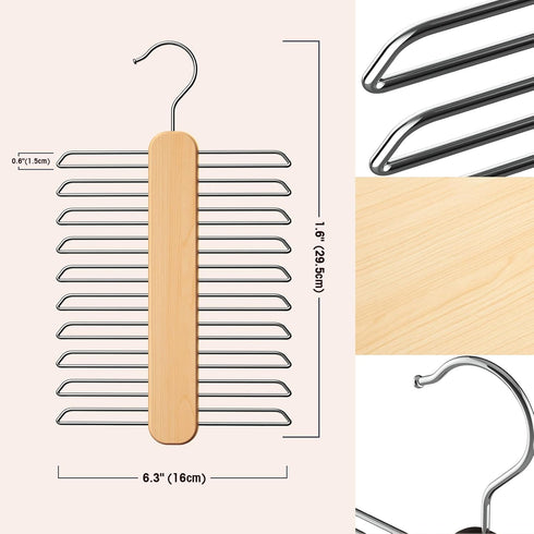 Tie Hanger, Rust Resistant Wooden Necktie Organizer with 20 Swivel Hooks, 360 Degree Rotation, Space Saving, Ideal for Closet Storage...