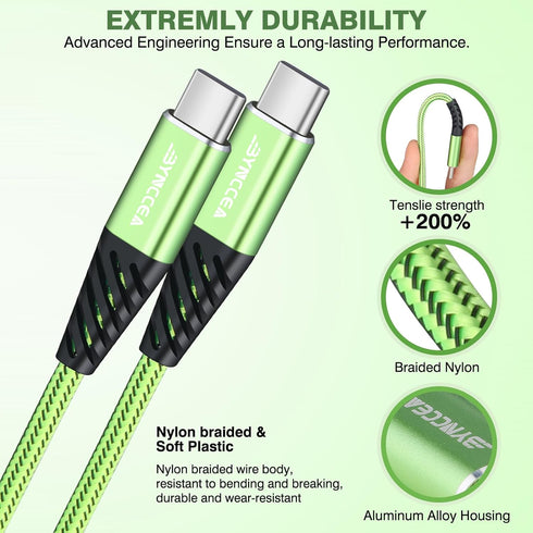 USB C to USB C Charger Cable 4-Pack 10ft Fast Charging USB C Cable, Nylon Braided 60W(5A) Type C to Type C Cable for Phone 15/15 Pro/15 Plus/15 Pr...