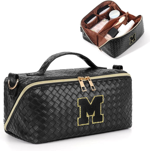 Travel Makeup Bag, 26 Initials Large Capacity Cosmetic Bags for Women and Girls, Portable Make Up Bags Pouch, Crossbody Makeup Organizer Bag Toile...