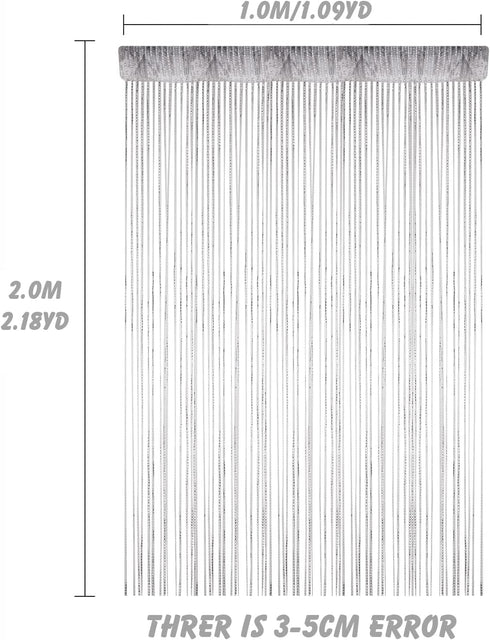 Door String Curtain, Wall Panel Fringe Window Room Divider Blind, Home Patio Bedroom Decorative Tassel Screen Ribbon Strings Strip Silver Thread S...