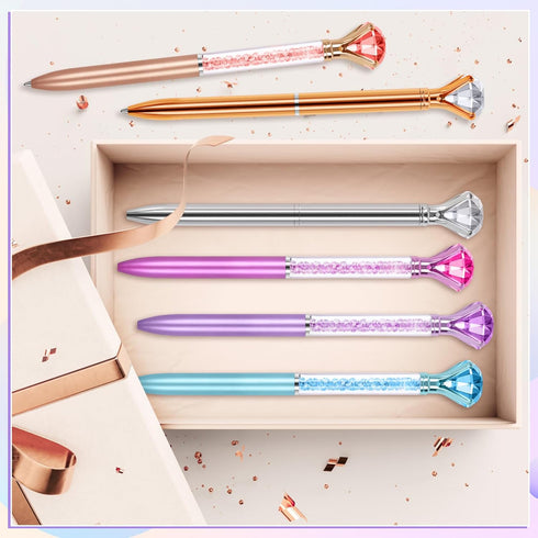 6 Pcs Diamond Pens with Crystal,Pens with Diamonds on Top, Diamond Pens Bulk including Black Ink Pen Refill, Diamond Top Pens for Office School Ho...