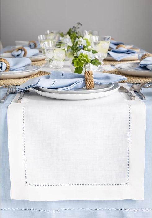 Solino Home Linen White Table Runner 72 Inches Long - 100% Pure Linen Hemstitch Table Runner 14 x 72 Inch for Dresser, Dining, Summer, Fall, Hallo...