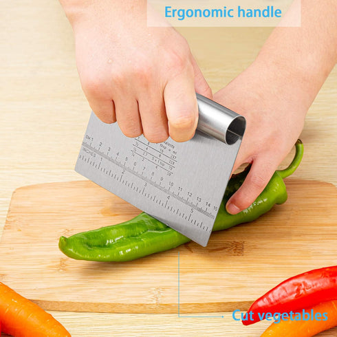 Pro Dough Pastry Scraper/Cutter/Chopper Stainless Steel Mirror Polished with Measuring Scale Multipurpose- Cake, Pizza Cutter - Pastry Bread Separ...