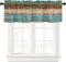 Rustic Farmhouse Valances Curtains for Kitchen Windows, Retro Wood Rod Pocket Curtain Toppers Teal Green Brown Country Short Curtains Treatments f...
