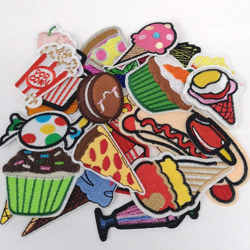 Libiline Random 24PCS Mix Fries Bread Sandwish Cake Drink Sew-on Iron-on Patch Dress Embroidered Appliques Patches (Cake Bread Fries)...